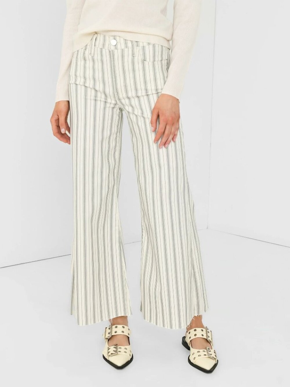 FRAME Le Palazzo Striped Cream High Rise Crop Pants Size 31 NEW NWT